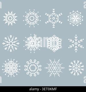 Snowflakes icon collection. Graphic modern blue ornament. Stock Vector