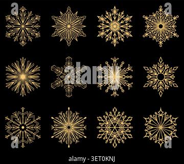 Snowflakes icon collection. Graphic modern gold ornament Stock Vector