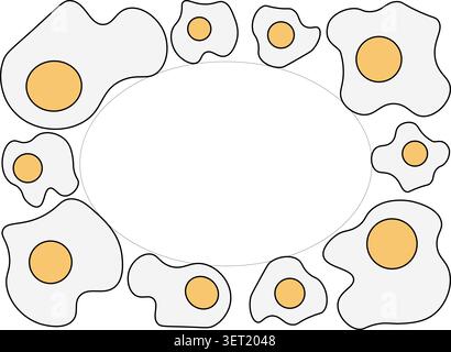 Fried Egg oval rectangle frame. Egg template hand drawn illustration. Vector colored graphic line art. Perfect for cafe logo, branding, packaging, lab Stock Vector