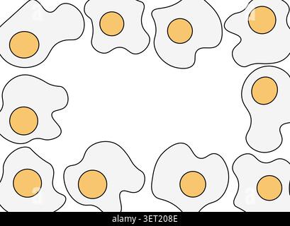 Egg whole fried, boiled, fresh rectangle frame. Egg template hand drawn illustration. Vector graphic line art. Perfect for cafe logo, branding, packag Stock Vector