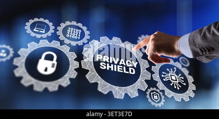 Privacy shield framework for cybersecurity and data protection with digital security icons Stock Photo