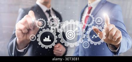 Business process automation system for enterprise workflow and performance management with interactive digital gears Stock Photo