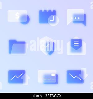 Finance glassmorphism icon set. Stock Vector