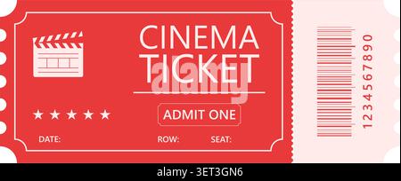 Cinema ticket colorful icon template. Movie entry pass with bar code isolated vector illustration Stock Vector