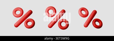 3d red discount and percentage percent with icon. Balloon sign sale and symbol promo with falling number red. 3d isolated and background percentage Stock Vector