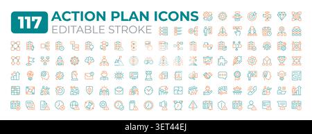 Action plan two color line icons set collection Stock Vector