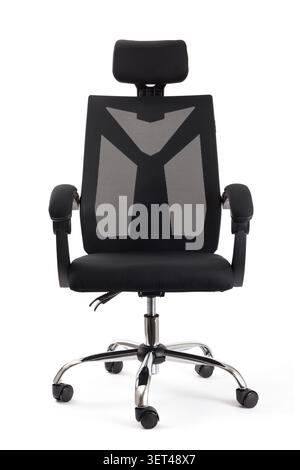 Black ergonomic mesh office chair with headrest and armrests on a white background Stock Photo