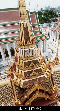 Close Up Detailed Shot Of Gilded Ornate Thai Temple Pavilion Architecture Stock Photo