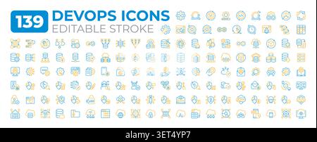 DevOps two color line icons set collection Stock Vector