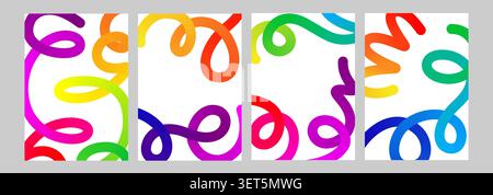 Abstract line shape, color gradient curvy object background. 3d graphic pattern arow element. Happy birthday confetti curly waves vector design. Thick Stock Vector