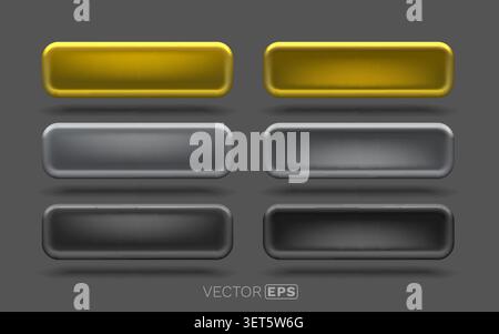 Realistic 3D blank web buttons with glossy metallic finish. Versatile set for user interface design. Vector illustration. Stock Vector