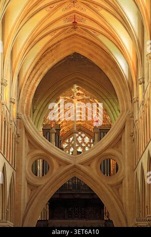 Nave and Scissor Arches, Wells Cathedral, Wells, Somerset. Stock Photo