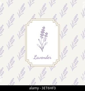 Minimalist Lavender Pattern with Elegant Frame and Botanical Illustration Stock Vector