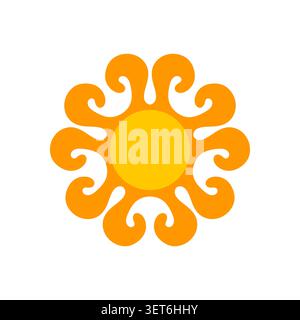 Minimalist sun icon, flat vector style. Abstract yellow sun with segmented rays, isolated Stock Vector
