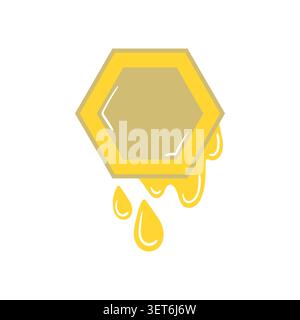 Sweet honeycomb illustration with dripping golden honey in a cute flat vector style. Perfect for natural food themes, healthy eating concepts, and nur Stock Vector