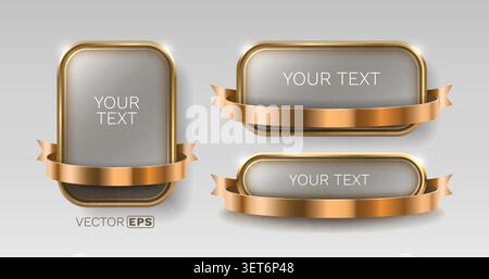 Elegant golden frames with shiny metallic ribbons, ideal for premium web elements, banners, and labels. Vector illustration Stock Vector