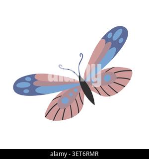 Beautiful butterfly illustration in a gentle flat vector style. Soft pink and purple pastel colors, perfect for nursery decor Stock Vector