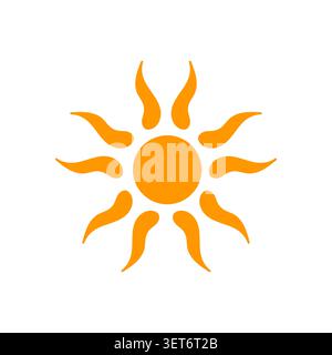 Minimalist sun icon, flat vector style. Abstract yellow sun with segmented rays, isolated on white background. Simple design element for summer, weath Stock Vector