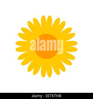 Minimalist sun icon, flat vector style. Abstract yellow sun with segmented rays, isolated on white background. Simple Stock Vector