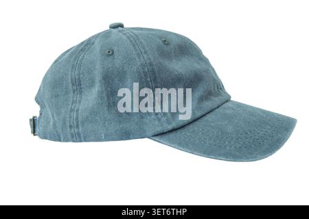 Blue Cotton Baseball Cap - Adjustable Vintage Plain Blank Dad Hat for Men and Women. Stock Photo