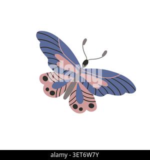 Beautiful butterfly illustration in a gentle flat vector style. Soft pink and purple pastel colors, perfect for decor Stock Vector