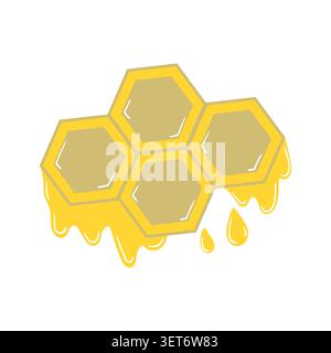Sweet honeycomb illustration with dripping golden honey in a cute flat vector style. Perfect for natural food themes, healthy eating concepts, and bri Stock Vector