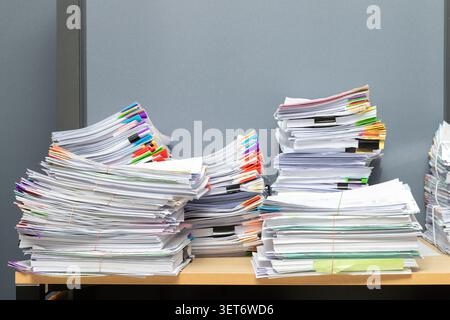 Business documents stack on table, report papers stack. Stock Photo