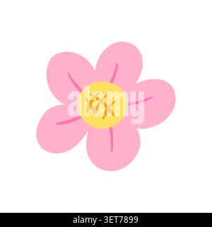 Cute cartoon flower illustration, flat vector style. Featuring a stylized red flower with a yellow center, isolated on a white background. Simple icon Stock Vector