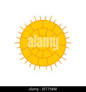 Minimalist sun icon, flat vector style. Abstract yellow sun with segmented rays Stock Vector