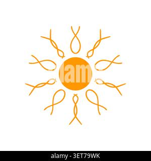 Minimalist sun icon, flat vector style. Abstract yellow sun with segmented rays, isolated on white background. Simple design element for summer, weath Stock Vector