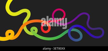 Wavy squiggle rainbow gradient color line create dynamic abstract curve vector illustration. Stock Vector