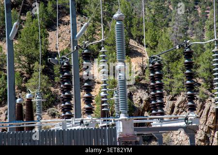 Electrical power sub-station at work in Colorado. Stock Photo