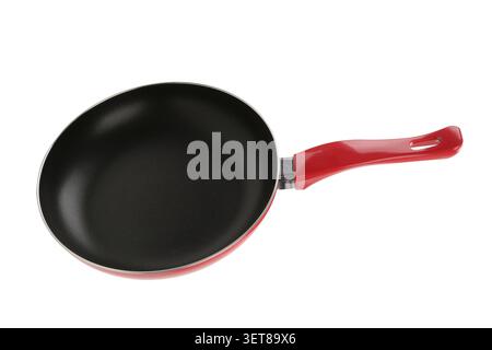 Large frying pan isolated on white background. Top view. Stock Photo