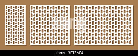 Collection of Stenciled laser cut panels. Abstract geometric patterns with circles, lines, halftone effect, gradient, grid. Decorative stencil for las Stock Vector