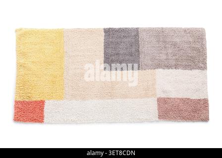 Colorful geometric patterned bath mat or area rug with soft texture and modern design for home decor, the modern design features various rectangular a Stock Photo