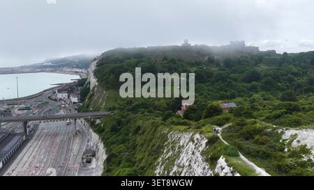 Dover Castle with Dover Town in Background Stock Photo