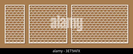 Collection of Stenciled laser cut panels. Abstract geometric patterns with circles, lines, halftone effect, gradient, grid. Decorative stencil for las Stock Vector