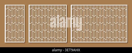 Collection of Stenciled laser cut panels. Abstract geometric patterns with circles, lines, halftone effect, gradient, grid. Decorative stencil for las Stock Vector