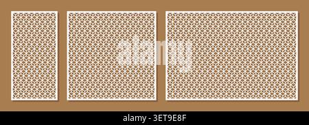 Collection of Stenciled laser cut panels. Abstract geometric patterns with circles, lines, halftone effect, gradient, grid. Decorative stencil for las Stock Vector