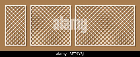 Collection of Stenciled laser cut panels. Abstract geometric patterns with circles, lines, halftone effect, gradient, grid. Decorative stencil for las Stock Vector