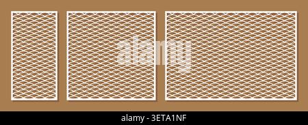 Collection of Stenciled laser cut panels. Abstract geometric patterns with circles, lines, halftone effect, gradient, grid. Decorative stencil for las Stock Vector