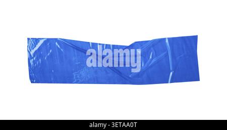 Blue plastic tape with texture and wrinkles on white background Stock Photo