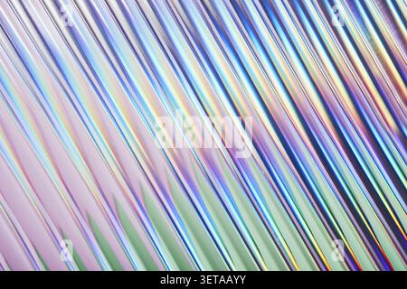 Iridescent ribbed glass background with color gradient, diagonal abstract neon texture Stock Photo