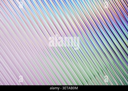 Iridescent ribbed glass background with color gradient, diagonal abstract texture Stock Photo