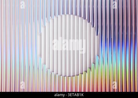 Iridescent ribbed glass background with color gradient and round frame Stock Photo
