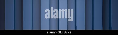 Elegant perfectly aligned vertical blue architectural panels, creating beautiful rhythmic pattern with soft natural lighting, ideal for modern minimal Stock Photo