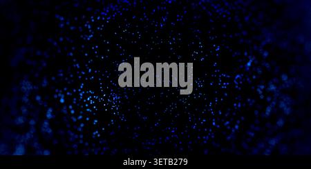 Enchanting beautiful glowing blue light particles floating gracefully through dark empty space, creating magical abstract environment perfect for fest Stock Photo