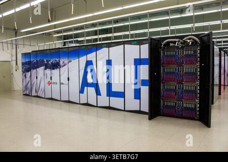 Lugano, Switzerland - 18 March 2026: View of the Alps supercomputer at the Swiss National Supercomputing Centre, featuring server cabinets with coolin Stock Photo