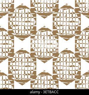 Abstract seamless vector pattern with repeating oval lattice shapes in brown linework on a white background. Modern geometric design suitable for Stock Vector