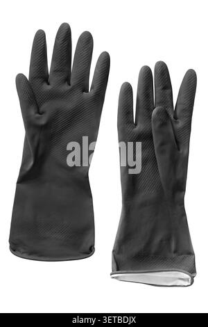 Pair of black rubber work gloves isolated on white background Stock Photo